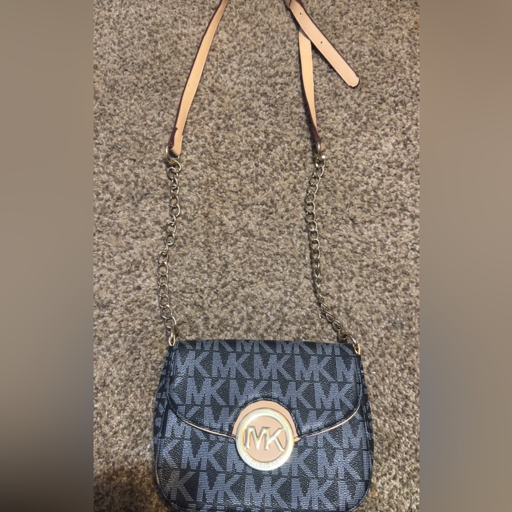 Michael Kors Black and Tan Logo Crossbody Bag